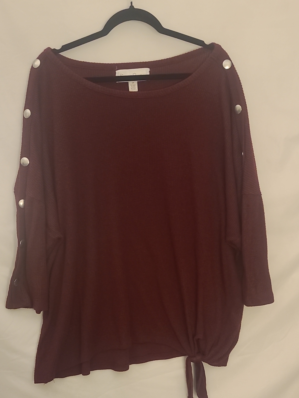 French Laundry Burgundy Button-Trim Knit Top